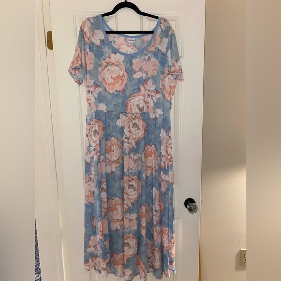NWT Lularoe Riley Blue and Pink Floral Maxi Dress, 2XL - Picture 1 of 3